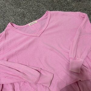 We The Free Light Pink Waffle V-Neck Top